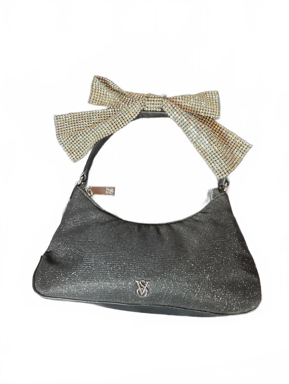 Victoria’s Secret Mini Curve Bling Bow Bag Black Glitter Rhinestone Purse